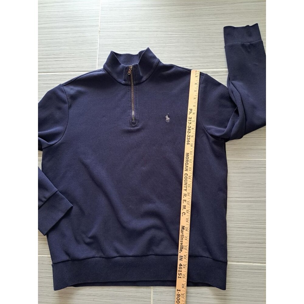 Polo Ralph Lauren Navy 1/4 Zip Pullover Sweatshirt L Embroidered Pony Cotton Bld - Picture 9 of 10